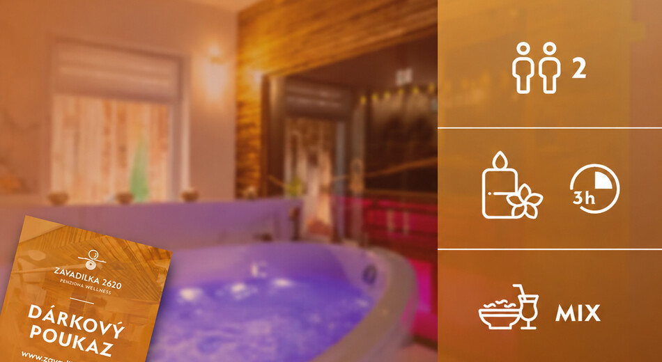 Privátní pronájem wellness na 3 hodiny pro 2os. + balíček občerstvení STANDARD MIX